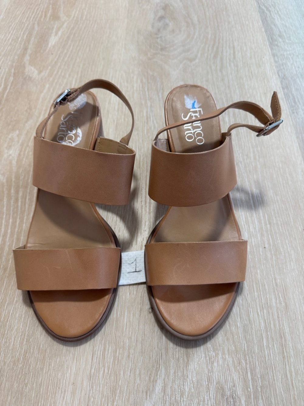 Franco Sarto Tan/Brown Double-Strap Leather Sandals